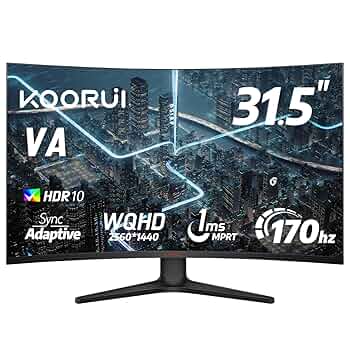 KOORUI 31.5インチ　モニター　曲面ディスプレイ 本体 黒 楽天市場】【2倍ポイント限定！】【10%OFFクーポン】KOORUI 31.5